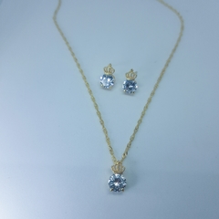 conjunto zirconia e coroa banhado no ouro 18k