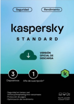 TMKS-452 ESD KASPERSKY STANDARD (ANTI-VIRUS) / 3 DISPOSITIVOS / 1 AÑO