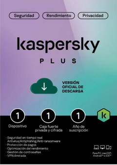 TMKS-455 ESD KASPERSKY PLUS (INTERNET SECURITY) / 1 DISPOSITIVO / 1 AÑO