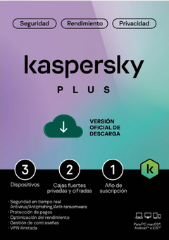 TMKS-456 ESD KASPERSKY PLUS (INTERNET SECURITY) / 3 DISPOSITIVOS / 2 CUENTAS KPM / 1 AÑO