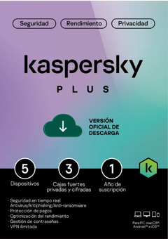 TMKS-457 ESD KASPERSKY PLUS (INTERNET SECURITY) / 5 DISPOSITIVOS / 3 CUENTAS KPM / 1 AÑO