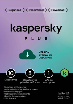 TMKS-458 ESD KASPERSKY PLUS (INTERNET SECURITY) / 10 DISPOSITIVOS / 5 CUENTAS KPM / 1 AÑO