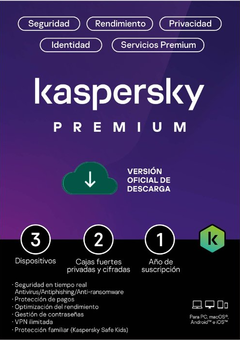 TMKS-460 ESD KASPERSKY PREMIUM (TOTAL SECURITY) / 3 DISPOSITIVOS / 2 CUENTAS KPM / 1 AÑO