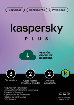 TMKS-471 ESD KASPERSKY PLUS (INTERNET SECURITY) / 3 DISPOSITIVOS / 2 CUENTAS KPM / 2 AÑOS