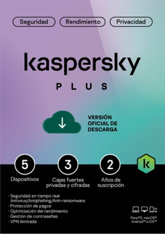 TMKS-472 ESD KASPERSKY PLUS (INTERNET SECURITY) / 5 DISPOSITIVOS / 3 CUENTAS KPM / 2 AÑOS