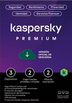 TMKS-475 ESD KASPERSKY PREMIUM (TOTAL SECURITY) / 3 DISPOSITIVOS / 2 CUENTAS KPM / 2 AÑOS