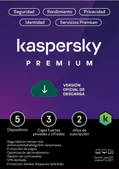 TMKS-476 ESD KASPERSKY PREMIUM (TOTAL SECURITY) / 5 DISPOSITIVOS / 3 CUENTAS KPM / 2 AÑOS