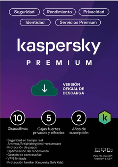 TMKS-477 ESD KASPERSKY PREMIUM (TOTAL SECURITY) / 10 DISPOSITIVOS / 5 CUENTAS KPM / 2 AÑOS