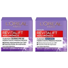 Kit 2 Cremes Anti-Idade e Sinais 50ml Tratamento (Diurno e Noturno) Revitalift Hialurônico - L'Oréal Paris