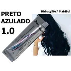 Tinta Cabelo PRETO AZULADO 1.0 - Coloração 60g Mairibel Hidratylife