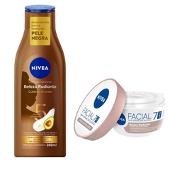 Kit Nivea Pele Negra Hidratante Desodorante Cuidado Intenso 200ML + Hidratante Facial 7 em 1 Beleza Radiante 100G