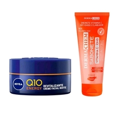 Kit Anti-Idade Nivea Q10 Energy Vitamina C Facial Noite + Sabonete Facial Dermachem Anti-Sinais Clareador Vitamina C