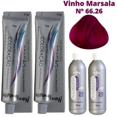 Kit 2 Tintas Coloraçâo Vinho Marsala 66.26 Mairibel Profissional + 2 Águas Oxigenadas Loção Reveladora Cremosa 20 Volume