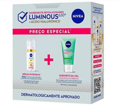 Kit Completo Nivea Luminous Sérum + Fluído + Olhos + Sabonete em Gel 4 produtos