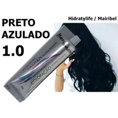 Tinta Cabelo PRETO AZULADO 1.0 - Coloração 60g Mairibel Hidratylife