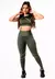 Calça Legging Verde Militar Cintura Alta e Cropped Gola Alta com Detalhes em Vivo Branco Academia Conjunto Fitness | REF: CSV9