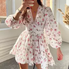 Vestido Mini Floral PAVEHAWK - Manga Comprida e Decote V