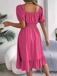 Lusmay Vestido Elegante: Cintura Alta com Gola Quadrada na internet