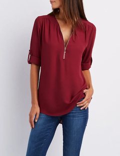 Blusa de gola V com zíper - loja online