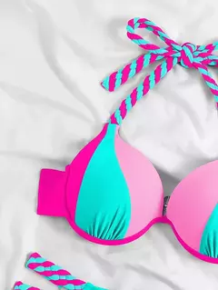 Biquíni Halter Push Up DSS: Sexy Swimwear Colorblock - LOJA RR MODAS