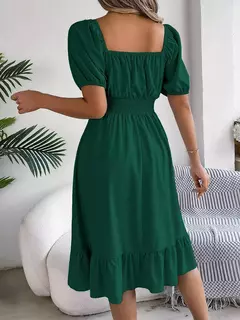 Lusmay Vestido Elegante: Cintura Alta com Gola Quadrada