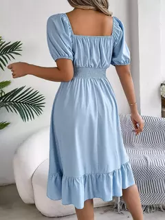 Lusmay Vestido Elegante: Cintura Alta com Gola Quadrada na internet