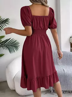 Lusmay Vestido Elegante: Cintura Alta com Gola Quadrada - loja online