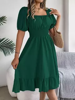 Lusmay Vestido Elegante: Cintura Alta com Gola Quadrada - comprar online