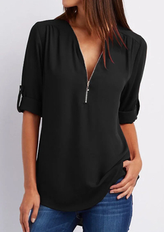 Blusa de gola V com zíper - comprar online