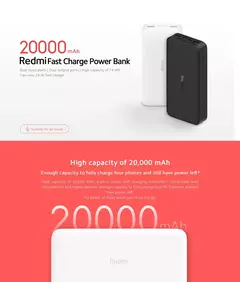 Redmi Power Bank 20000mAh - Carregamento Rápido 18W Dual USB - LOJA RR MODAS