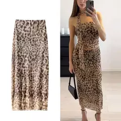 Saia Midi de Tule Feminina TRAF - Estampa Leopardo