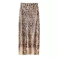 Saia Midi de Tule Feminina TRAF - Estampa Leopardo