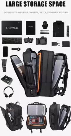 Mochila de Viagem USB Expansível - BANGE [37L] - LOJA RR MODAS