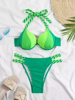 Biquíni Halter Push Up DSS: Sexy Swimwear Colorblock