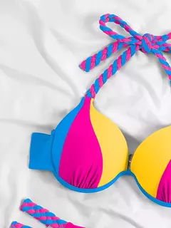 Biquíni Halter Push Up DSS: Sexy Swimwear Colorblock na internet