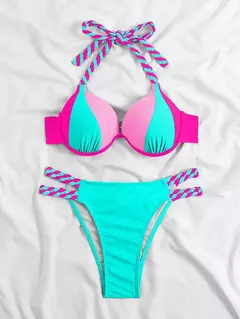 Biquíni Halter Push Up DSS: Sexy Swimwear Colorblock