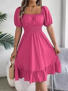 Lusmay Vestido Elegante: Cintura Alta com Gola Quadrada