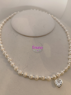 Collar Alegra. Hecho con perla de río y corazón de plata con zirconia - Danaa | Joyería Fina 