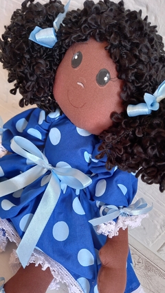 Boneca de Pano Algodão Vestido Azul com Bolas - comprar online