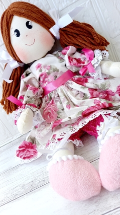 Boneca de Pano Algodão Vestido Tecido Floral Rosa Pink - comprar online