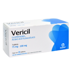 Clopidogrel/Ácido Acetilsalicílico 75mg/100mg 28 tabletas (Vericil)