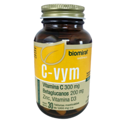 Vitamina C, Betaglucanos, Zinc, Vitamina D3 1000mg 30 tabletas masticables (C-Vym)