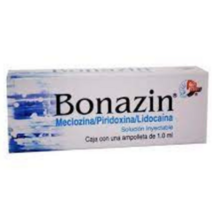 Meclozina/Piridoxina/Lidocaína 25mg/50mg/20mg 1 ampolleta (Bonazin)