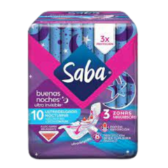 Toallas Saba ultra invisible con alas nocturna ultradelgada 10 piezas