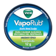 Alcanfor 5.26g/Eucalipto 1.33g/Mentol 2.82g 12gr (Vick Vaporub)