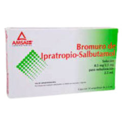 Bromuro de Ipratropio/Salbutamol para Nebulizar 0.5mg/2.5mg/25.ml 10 ampolletas (Amsa)