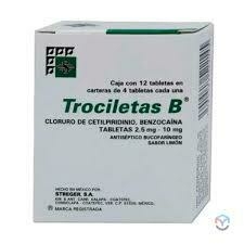 Cloruro de Cetilpiridinio, Benzocaina 2.5/10mg 10 tabletas (Trociletas)