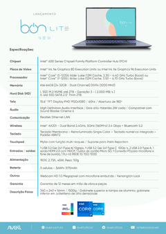 Imagem do Notebook Avell B.on Lite New Core I5 1235U 8Gb 256G Nvme 15.6