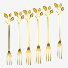 Mini Tenedor Hojas Gold postre, picadas Set X 6 Acero Dorado