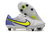 Chuteira Trava Mista Nike Tiempo Legend IX Elite - Branco com detalhes em amarelo e azul